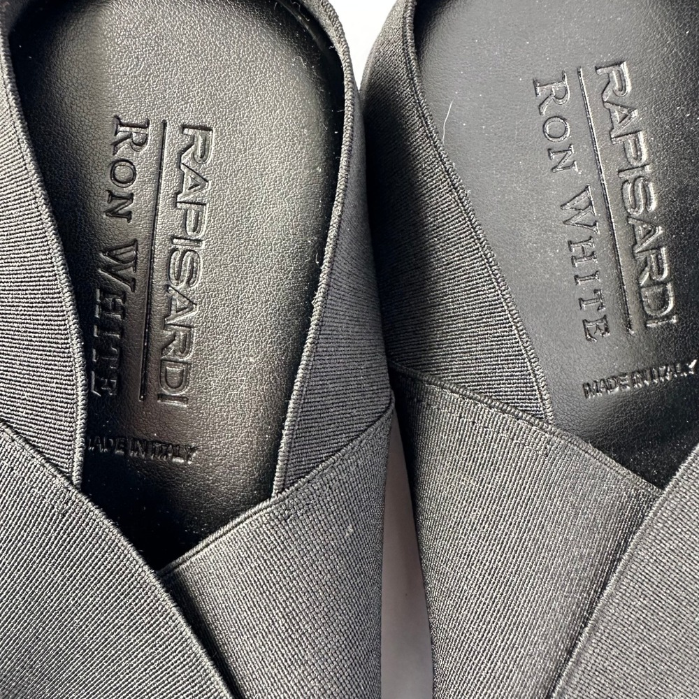 Rapisardi Ron White Black Elastic Cross Strap Wedge Sandals Made in Italy EU 41 - Picture 11 of 13